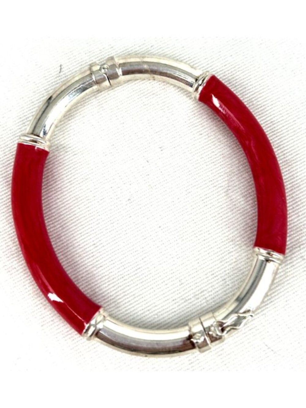 Milor 925 Red Enamel Bangle Bracelet Hinged Latch Italy 6.75" - Picture 5 of 5